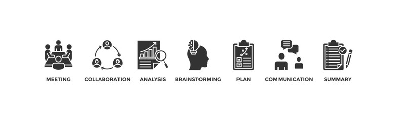 Brief banner web icon vector illustration concept for a briefing of business plan with an icon of meeting, collaboration, analysis, brainstorming, plan, communication, and summary