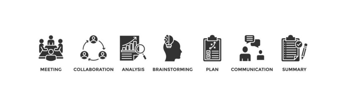 Brief banner web icon vector illustration concept for a briefing of business plan with an icon of meeting, collaboration, analysis, brainstorming, plan, communication, and summary