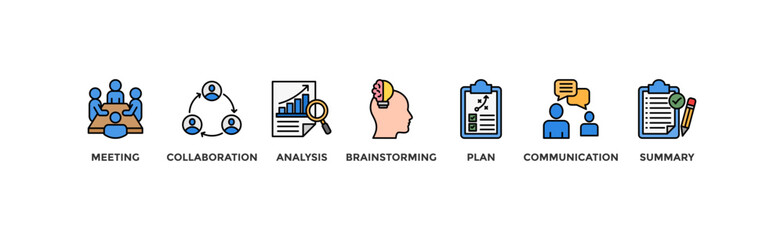 Brief banner web icon vector illustration concept for a briefing of business plan with an icon of meeting, collaboration, analysis, brainstorming, plan, communication, and summary