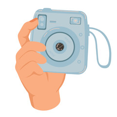 Hand holding a camera. Vector illustration in flat style isolated on white background.