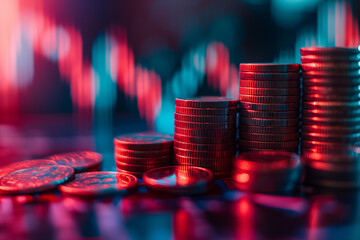 “Bitcoin Investment Stacks on Market Data Background”