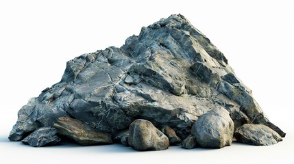 Big rock on mountain peak isolated on white background