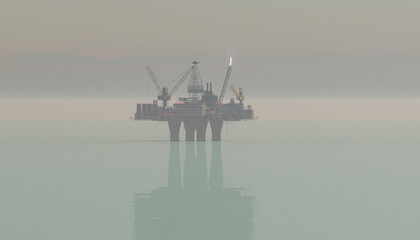 Reflection of floating oil production platform in sea