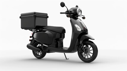 Black automatic scooter with a box on the back isolated on white background
