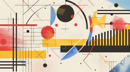 Obraz premium Brutalist abstract geometric shapes and grids. Brutal contemporary figure star oval spiral flower and other primitive elements. Swiss design aesthetic. Bauhaus memphis design.