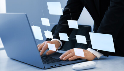 Chart scheme hierarchy management of corporate. Digital technology of business process and workflow...