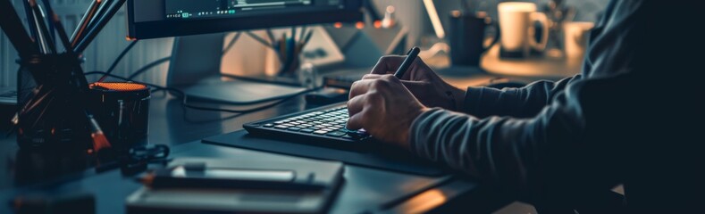 Working late at night on a new project idea with a laptop computer in the office