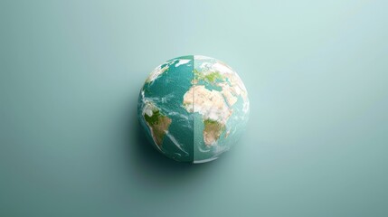 Earth split into two halves in flat design, one healthy and green, the other polluted and barren, highlighting global environmental issues