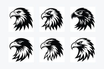 Set of Eagle head logo icon silhouette vector illustration