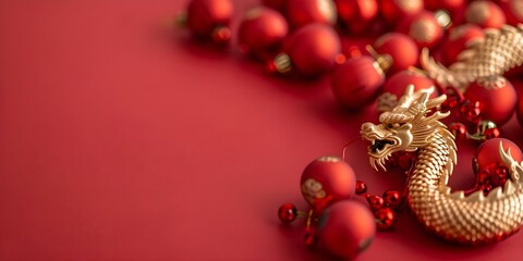 Chinese New Year 2024 Dragon Zodiac Sign Celebration with Festive Design Elements. Concept Chinese New Year, 2024, Zodiac Sign, Celebration, Festive Design Elements