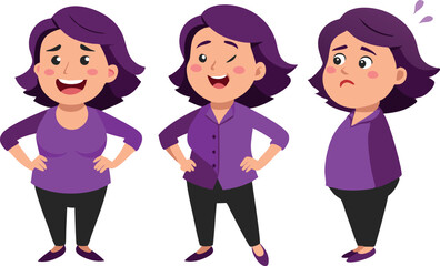 Fototapeta premium Woman purple shirt three poses