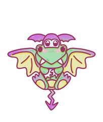 Adorable Pink, Purple, and Green Kawaii Dragon  hand drawn handmade cartoon style adorable design for kids, children, decoration, stickers, POD, no background