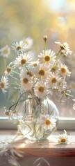Tranquil Morning Light with Fresh Daisy Arrangement on Window Sill