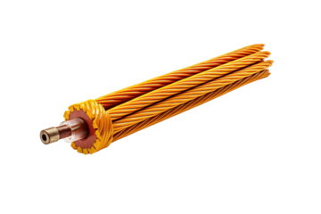 A Twisted Gold Cable With a Red Center and a Metal Tip. on a White or Clear Surface PNG Transparent Background.