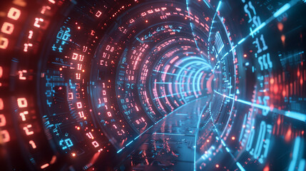 Obraz premium Futuristic Digital Tunnel with Glowing Red and Blue Data
