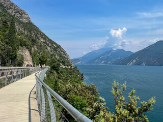 Limone sul Garda walk along the lake with a panoramic view, high quality image