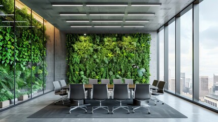 Executive discussing green energy strategy in a modern boardroom, green projects, business conservation