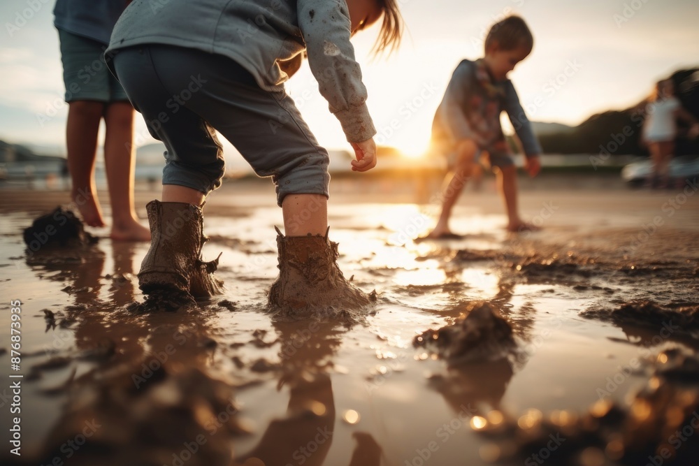 Wall mural child outdoors beach sand.