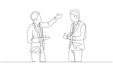 Continuous one line drawing of two businessmen arguing about work, business conflict concept, single line art.
