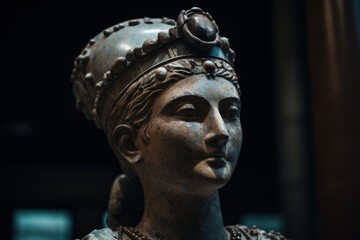 Ornate ancient bronze statue head