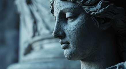 Dramatic close-up of a stone sculpture