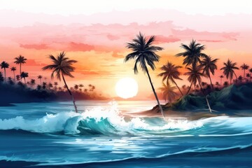 Summer tree sea seascape.