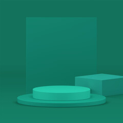 Green 3d podium pedestal geometric showcase display realistic vector illustration