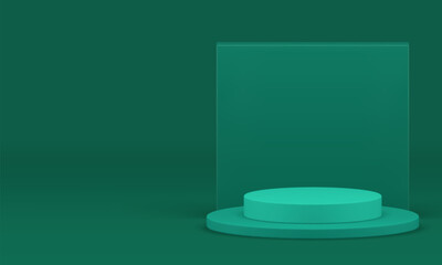 Green 3d podium with squared wall background showcase realistic vector illustration