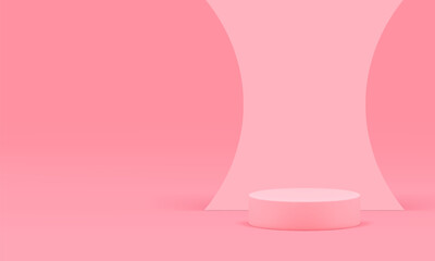 Pink 3d showroom cylinder podium mock up for cosmetic product show realistic vector illustration