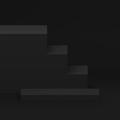 3d black podium pedestal with stairs wall background realistic vector illustration