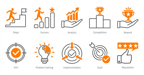 Fototapeta premium A set of 10 Mix icons as steps, success, analysis
