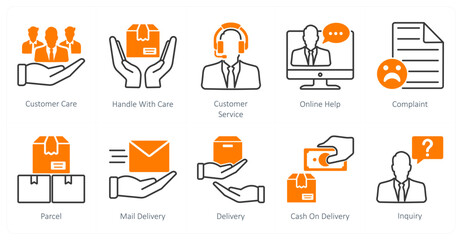 A set of 10 Mix icons as customer care, handle with care, customer service