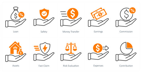 A set of 10 Mix icons as loan, safety, money transfer