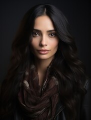 Fototapeta premium Mysterious woman with dark hair and intense gaze
