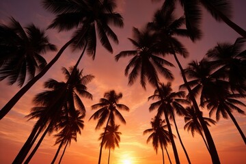 Sunset tree silhouette landscape.