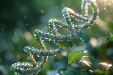 Fototapeta premium DNA Helix: A close-up image of a double helix DNA strand, showcasing genetic material and molecular biology.