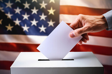 usa elections the hand of man putting vote in the ballot box