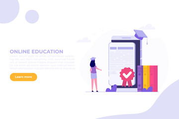 Graduate distant education, certificate of digital learning, virtual graduation concept. Vector illustrations.