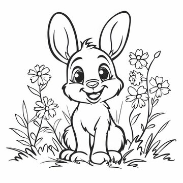 smiling bunny sitting in garden clip art preview