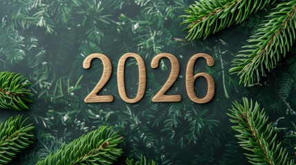 new year 2026 with pine branches