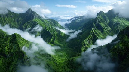 Obraz premium Lush green mountain landscape with clouds