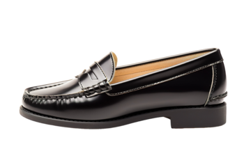 Polished Black Leather Loafers With a Sleek and Stylish Design. on a White or Clear Surface PNG Transparent Background.