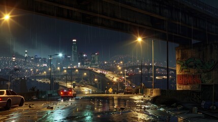 Rainy Night in the City: A View from Under the Bridge