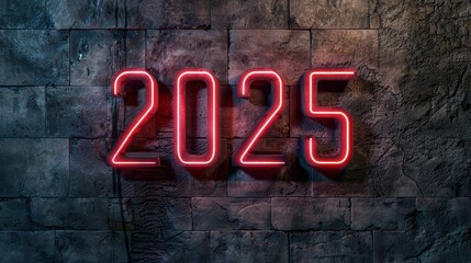 Fototapeta premium Glowing neon numbers on a dark textured background