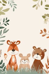 Fototapeta premium Charming Illustration of Forest Animals with Nature Elements
