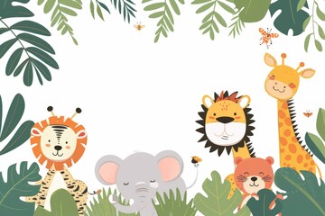 Naklejka premium Adorable Safari Animals Cartoon Illustration for Children's Decor