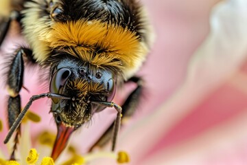 The fuzzy surface of a bumblebee as it collects nectar from a flower, Generative AI 