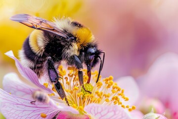 The fuzzy surface of a bumblebee as it collects nectar from a flower, Generative AI 