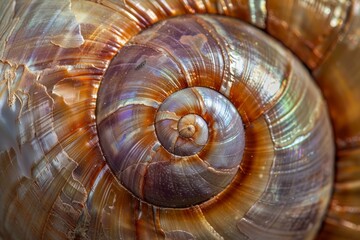 The intricate details of a snail's shell, spiraling inward with precision, Generative AI