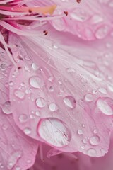 Fototapeta premium The glistening surface of a rain-soaked cherry blossom petal, Generative AI